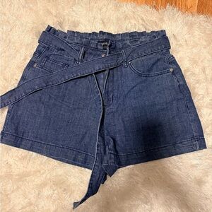 bebe Dark Blue Paperbag Waist Denim Shorts with Belt